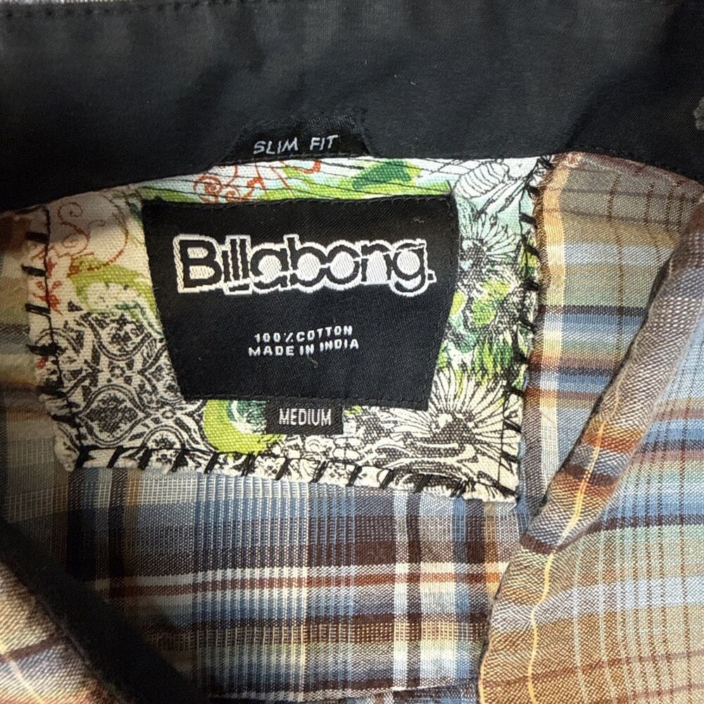 Billabong Punk Mens Slim Fit Button Up Shirt M Plaid Long Sleeve Y2K Retro Surf - Picture 2 of 10